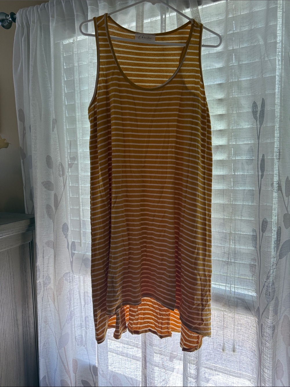 Sleeveless High-Low Stripe Dress - Mustard/White